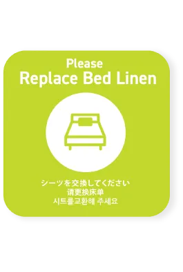 シーツ交換を伝えるマットグリーンのRequest マグネットカード